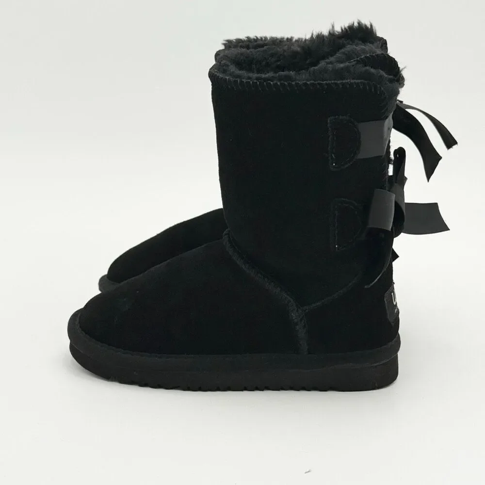 UGG Black Bailey Bow Sheepskin Winter Boots - Little Kids US Size